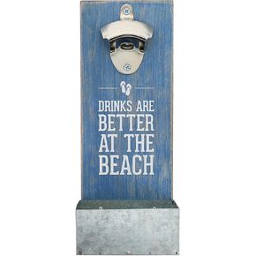 Pavilion - At The Beach - Rustic Wall Mounted Beer Bottle Opener, Bottle Opener with Cap Catcher, Gifts For Men and Beer Lovers, Home Wall Decor, 1 Count, 4.5" x 11.5" Blue