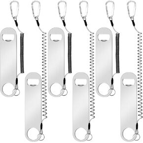 6 Pieces Stainless Steel Flat Bottle Opener Anti Lost Bottle Opener with Elastic Cord Beer Bottle Opener 7 Inch for Kitchen, Bar or Restaurant