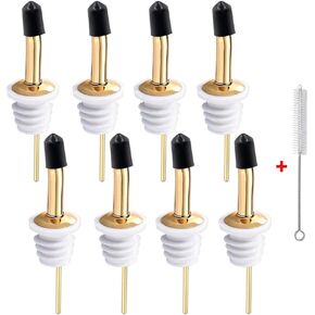 SuproBarware Liquor Bottle Pourers - Stainless Steel Bottle Pourers with Clean Bursh, Rustproof Metal Alcohol Pouring Tubes For Bars, Clubs, Restaurants & Home Use (Gold)