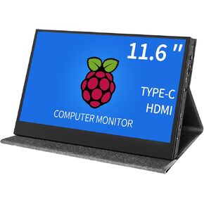 11.6 inch mini monitor for Raspbery Pi Screen HDMI TYPE-C Portable Monitor LCD Display for 4/3/2/Zero/B/B+ leather stand (Non-Touch Small screen)