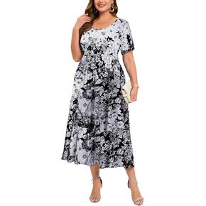 LARACE Plus Size Dresses for Women 2024 Summer Casual Short Sleeve Long Dress Flowy Maxi Beach Dresses with Pockets L-4XL