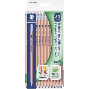 STAEDTLER 131N Unpainted Natural Wood Graphite Pencils, HB2 Woodcased Pencils, Lacquer-Free Round Barrel, Pack of 24