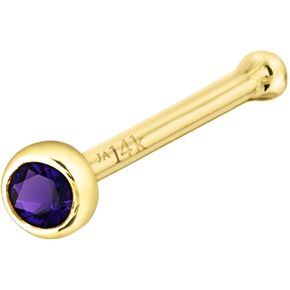 Jewelry Avalanche Solid 14K Gold Ball-end Stud Bezel Set Amethyst 22G Nose Bone Nose Stud - 14K White Gold / 14K Yellow Gold February Birthstone Nose Ring Stud