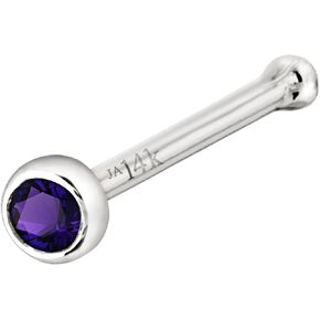 Jewelry Avalanche Solid 14K Gold Ball-end Stud Bezel Set Amethyst 22G Nose Bone Nose Stud - 14K White Gold / 14K Yellow Gold February Birthstone Nose Ring Stud