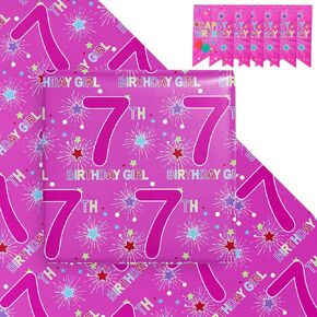 RUSPEPA Birthday Wrapping Paper Sheets with Star and Number 6 Pattern Great for Birthday Gift Wrap, 6 Fold on Sheets Each Set, 27 inches x 19 inches - 6th Birthday Girl