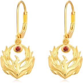 TANGPOET Phoenix Earrings for Women 925 Sterling Silver 24K Gold Plated Phoenix Jewelry Leverback Dangle Fire Earrings Gifts for Birthday Christmas