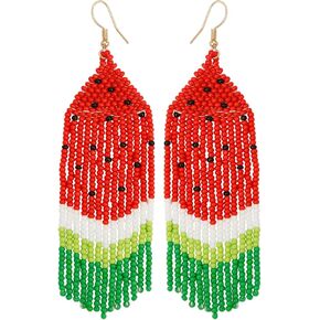 Watermelon Earrings Palestine Long Palestine Tassel Earrings Watermelon Bead Earrings Dangle Summer Fruit Jewelry Gift