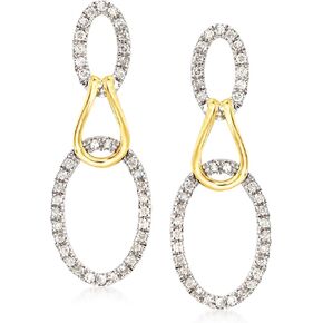 Ross-Simons 0.50 ct. t.w. Diamond Oval Loop Drop Earrings in Sterling Silver and 14kt Yellow Gold