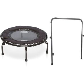 JumpSport 250 Indoor Home Cardio Fitness Rebounder Durable Bounce Exercise Mini Trampoline with Handle Bar Accessory, Premium Bungees, and Workout DVD