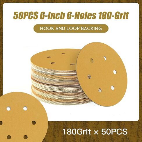 50 Pack 6 Inch Hook and Loop Sanding Discs Orbital Sander Sandpaper - Assorted Grits (40,60,80,100,120,180,240,320,400,600 Grit) - Ideal for Orbital Sanders in Automotive and Woodworking in Saudi Arabia