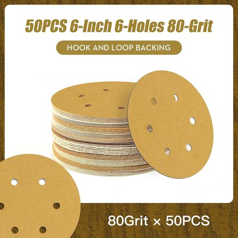 50 Pack 6 Inch Hook and Loop Sanding Discs Orbital Sander Sandpaper - Assorted Grits (40,60,80,100,120,180,240,320,400,600 Grit) - Ideal for Orbital Sanders in Automotive and Woodworking in Saudi Arabia
