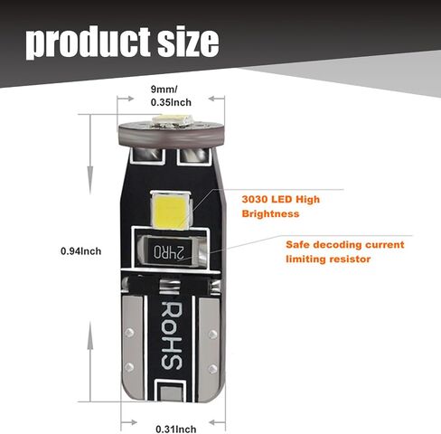 10 قطع T10 ضوء عرض السيارة، 3030 3SMD 12 فولت، ضوء قراءة داخلي للسيارة مقاوم للماء، ملحقات إضاءة السيارات العالمية فائقة السطوع (الضوء الأبيض) in Saudi Arabia