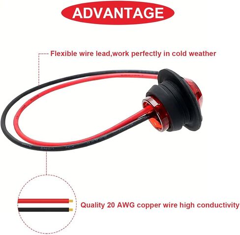 12Pcs 3/4 Inch Round LED Clearance Light,Front Rear Top Marker Indicators Tail Light Waterproof,Bullet Marker Light,4 Color(Red/Bule/White/Yellow) with 24Pcs Wiring cap for Truck Car Bus RV in Saudi Arabia