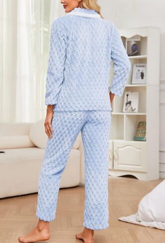 Women's Plush Pajama Set,Soft Warm Fleece Pajama for Women Button-up Sleepwear Lounge Pjs in Saudi Arabia