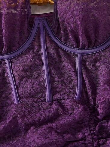 Women's Lace Sheer Criss Halter Drawstring Underwire Babydoll Lingerie Dress with Thongs 2 Piece Set in Saudi Arabia