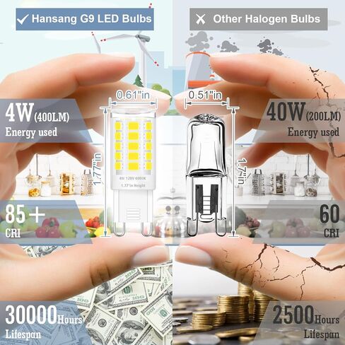 hansang 12 Pack G9 LED Bulb 2700K Soft Warm White, 4W 40 Watt Halogen Equivalent G9 Light Bulbs, Height 1.77 Inch Short T4 G9 Bin-pin Base Chandelier Light Bulbs, 400LM, AC 120V, Non-Dimmable in Saudi Arabia
