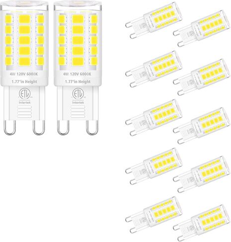 hansang 12 Pack G9 LED Bulb 2700K Soft Warm White, 4W 40 Watt Halogen Equivalent G9 Light Bulbs, Height 1.77 Inch Short T4 G9 Bin-pin Base Chandelier Light Bulbs, 400LM, AC 120V, Non-Dimmable in Saudi Arabia