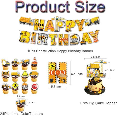 124Pcs Construction Birthday Party Supplies, Construction Party Decorations, Includes Balloon, Banner, Plates Paper, Cups, Forks, Napkins, Cake Topper, Tablecloth, Background, For Party Decor in Saudi Arabia