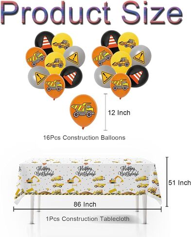 124Pcs Construction Birthday Party Supplies, Construction Party Decorations, Includes Balloon, Banner, Plates Paper, Cups, Forks, Napkins, Cake Topper, Tablecloth, Background, For Party Decor in Saudi Arabia