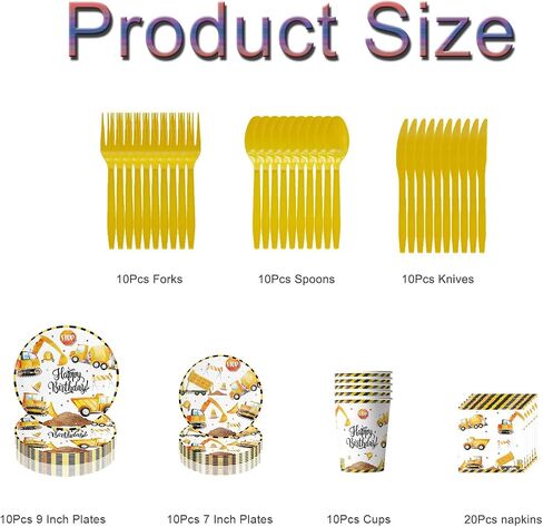 124Pcs Construction Birthday Party Supplies, Construction Party Decorations, Includes Balloon, Banner, Plates Paper, Cups, Forks, Napkins, Cake Topper, Tablecloth, Background, For Party Decor in Saudi Arabia