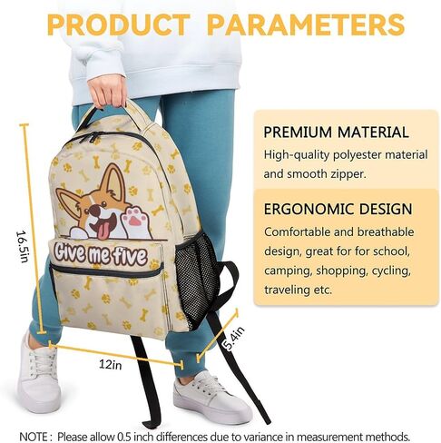 Kids School Backpack for Boys Girls, 16" Corgi Dog Backpacks for School, Cute Pattern Large Capacity Bookbag for Travel in Saudi Arabia