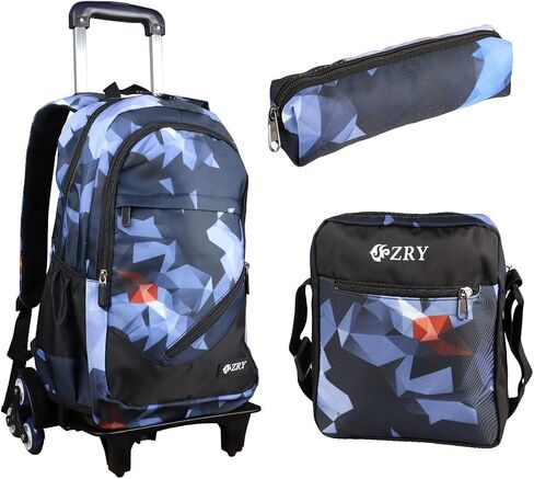 Rolling Backpack Kids Wheeled Bag 18 inch Schoolbag Backpacks with Lunch Bag Pencil Bag Sets 3 in 1 (Black Starry Sky) in Saudi Arabia
