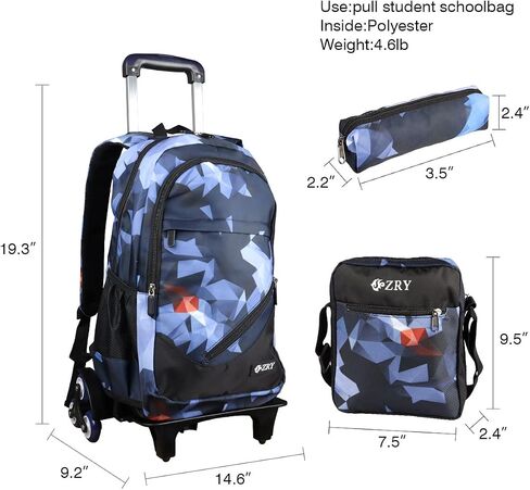 Rolling Backpack Kids Wheeled Bag 18 inch Schoolbag Backpacks with Lunch Bag Pencil Bag Sets 3 in 1 (Black Starry Sky) in Saudi Arabia