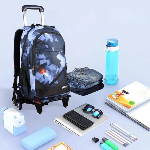 Rolling Backpack Kids Wheeled Bag 18 inch Schoolbag Backpacks with Lunch Bag Pencil Bag Sets 3 in 1 (Black Starry Sky) in Saudi Arabia