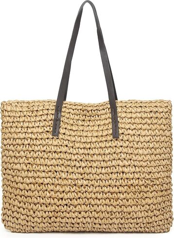 Woven Beach Bags for Women Straw Beach Bag Woven Tote Bag With Zipper Summer Handbag Handmade Straw Tote in Kuwait