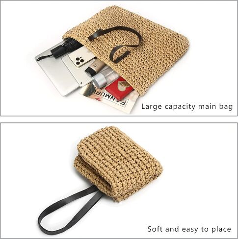 Woven Beach Bags for Women Straw Beach Bag Woven Tote Bag With Zipper Summer Handbag Handmade Straw Tote in Kuwait