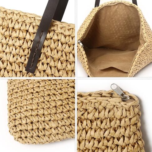 Woven Beach Bags for Women Straw Beach Bag Woven Tote Bag With Zipper Summer Handbag Handmade Straw Tote in Kuwait