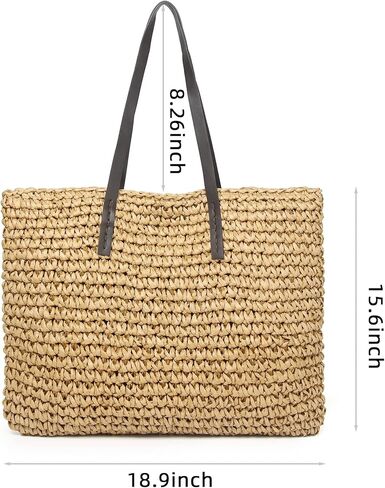 Woven Beach Bags for Women Straw Beach Bag Woven Tote Bag With Zipper Summer Handbag Handmade Straw Tote in Kuwait