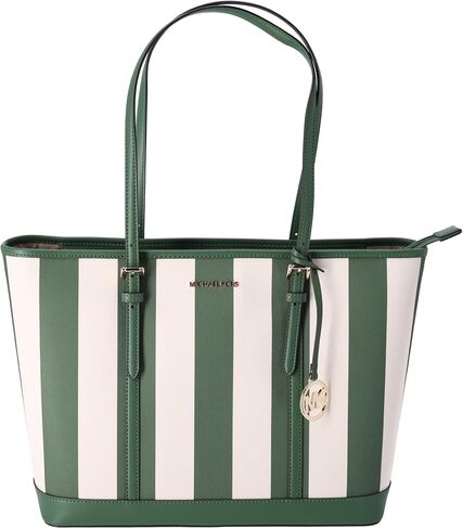 Michael Kors Jet Set Travel Large Top Zip Tote Fern Green Multi Stripe in Saudi Arabia
