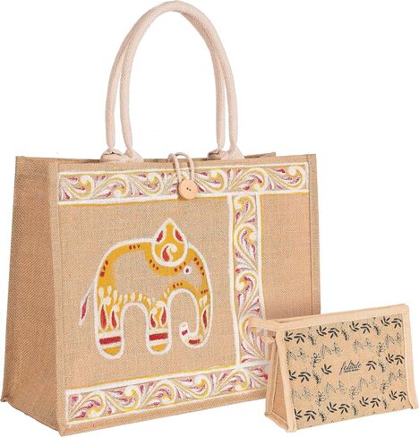 Foliate Reusable Straw Beach Tote Bag for Women - Waterproof Woven Jute Gift Bag for Her Travel Shopping Summer Cute Handbag in Saudi Arabia