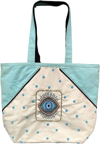 Evil Eye Poly Canvas Tote Bag - Decorative Large Tote Bag for Women in Saudi Arabia