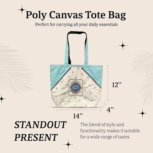 Evil Eye Poly Canvas Tote Bag - Decorative Large Tote Bag for Women in Saudi Arabia