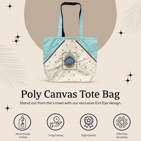 Evil Eye Poly Canvas Tote Bag - Decorative Large Tote Bag for Women in Saudi Arabia