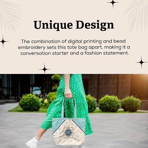 Evil Eye Poly Canvas Tote Bag - Decorative Large Tote Bag for Women in Saudi Arabia