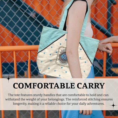 Evil Eye Poly Canvas Tote Bag - Decorative Large Tote Bag for Women in Saudi Arabia