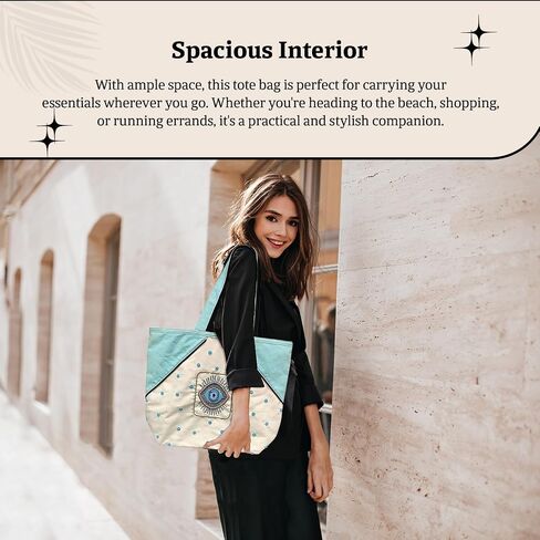 Evil Eye Poly Canvas Tote Bag - Decorative Large Tote Bag for Women in Saudi Arabia