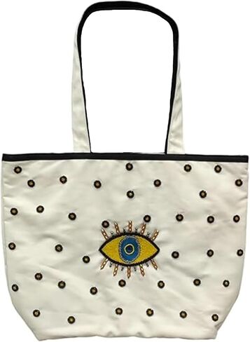 Evil Eye Poly Canvas Tote Bag - Decorative Large Tote Bag for Women in Saudi Arabia