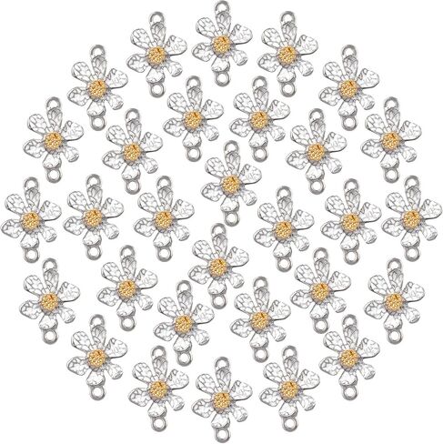 50Pcs Enamel Flower Pendant, Daisy Floral Connector Charm with Double Loops for DIY Beads Bracelet Earring Necklace Jewelry Making in Saudi Arabia
