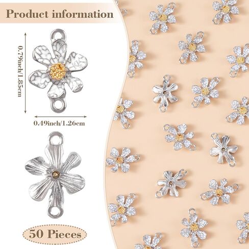 50Pcs Enamel Flower Pendant, Daisy Floral Connector Charm with Double Loops for DIY Beads Bracelet Earring Necklace Jewelry Making in Saudi Arabia