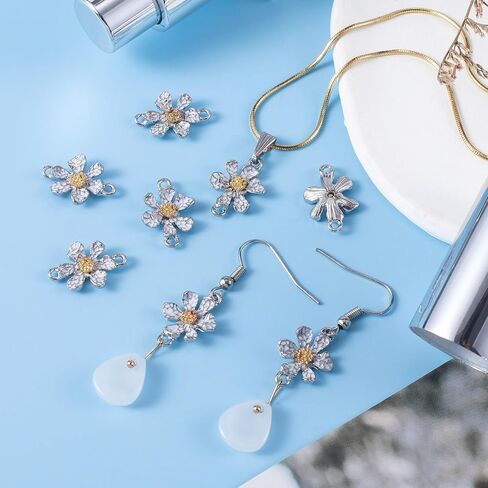 50Pcs Enamel Flower Pendant, Daisy Floral Connector Charm with Double Loops for DIY Beads Bracelet Earring Necklace Jewelry Making in Saudi Arabia
