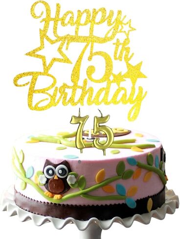 Happy 75th Birthday Cake Topper, Gold Glitter 75th Birthday Cake Topper, 75th Birthday Candles, 75 Fabulous Cake Topper with Number 75 Candles for Women Men 75th Birthday Decorations in Saudi Arabia