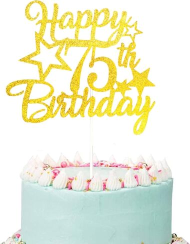 Happy 75th Birthday Cake Topper, Gold Glitter 75th Birthday Cake Topper, 75th Birthday Candles, 75 Fabulous Cake Topper with Number 75 Candles for Women Men 75th Birthday Decorations in Saudi Arabia