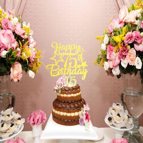 Happy 75th Birthday Cake Topper, Gold Glitter 75th Birthday Cake Topper, 75th Birthday Candles, 75 Fabulous Cake Topper with Number 75 Candles for Women Men 75th Birthday Decorations in Saudi Arabia