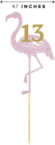 Flamingo 13th Birthday Cake Glitter Topper Tropical Hawaiian Luau Themed 13 Years Party Supplies, Decorations in Saudi Arabia