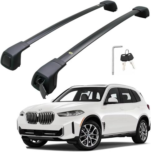 رف شحن سقف أسود بدون ضوضاء لسيارة BMW X5 G05 2019-2024 حامل سقفي حامل حقائب متقاطع قابل للقفل (يناسب السيارة مع حاجز جانبي) in Kuwait