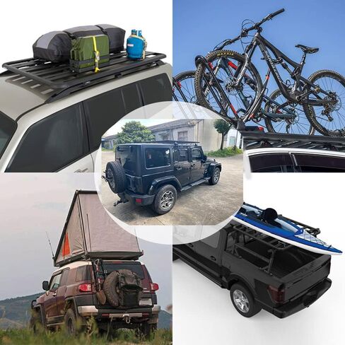 منصة سقف السيارة مناسبة لسيارة جيب رانجلر JK JL 2007-2023 و2019-2023 جيب جلاديتور مع نظام سطح حامل البضائع الصلب 63 بوصة × 55 بوصة، غير مجمعة in Kuwait